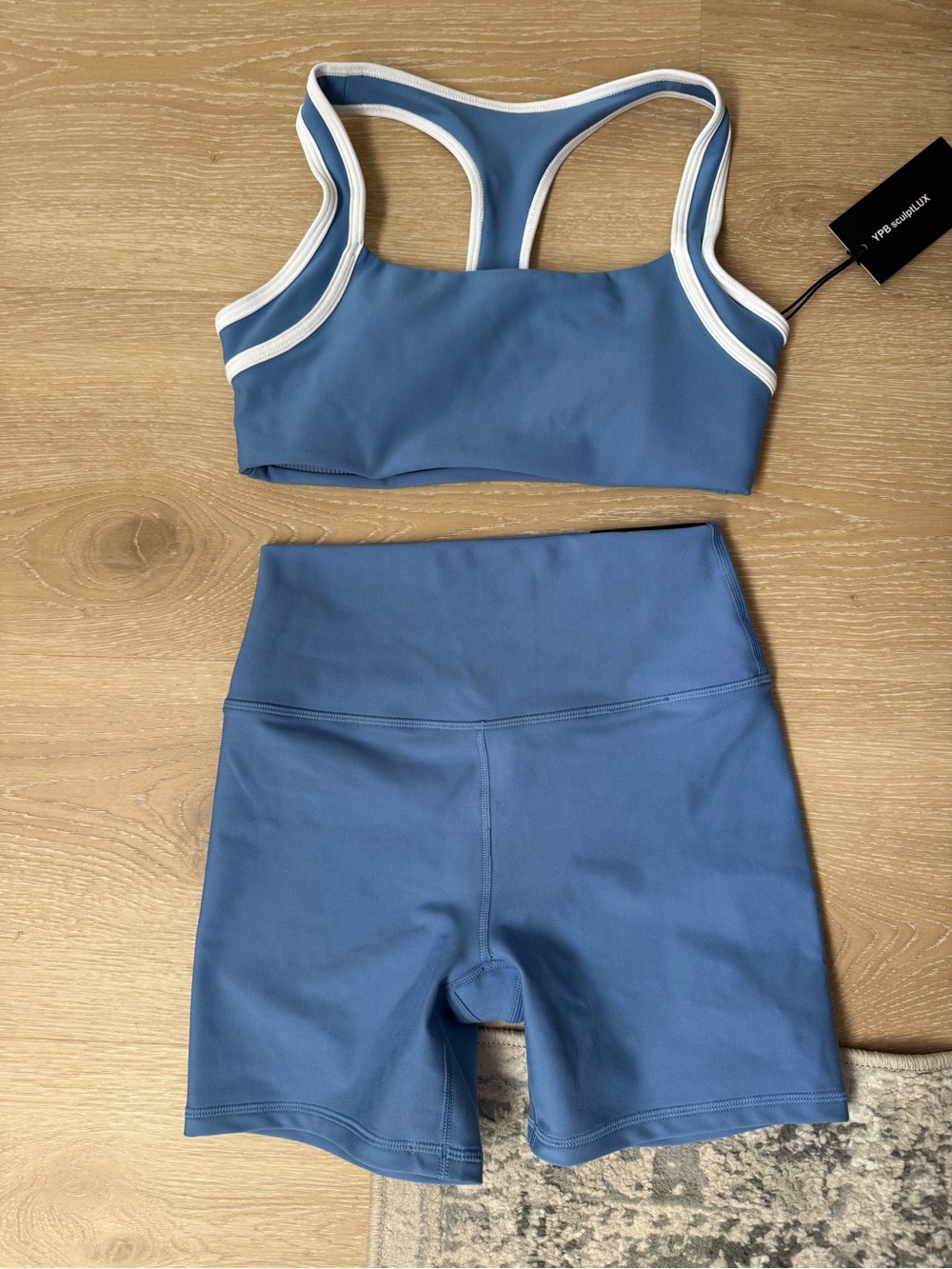 Sports Bra and Biker Shorts Set in Dark Periwinkle